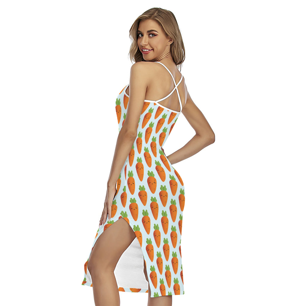 Smiling Carrot Pattern Print Cross Back Cami Dress