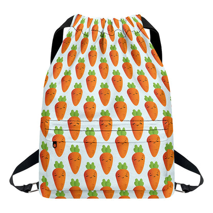 Smiling Carrot Pattern Print Drawstring Backpack