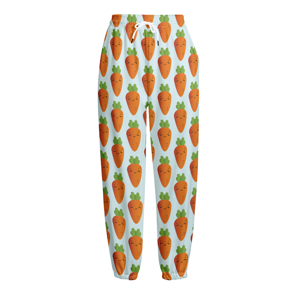 Smiling Carrot Pattern Print Fleece Lined Knit Pants