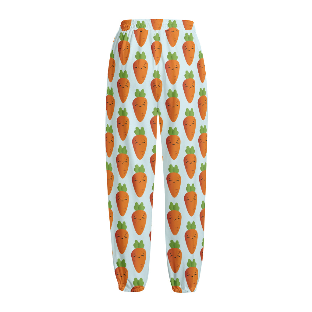 Smiling Carrot Pattern Print Fleece Lined Knit Pants