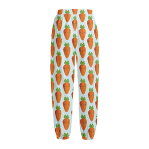 Smiling Carrot Pattern Print Fleece Lined Knit Pants