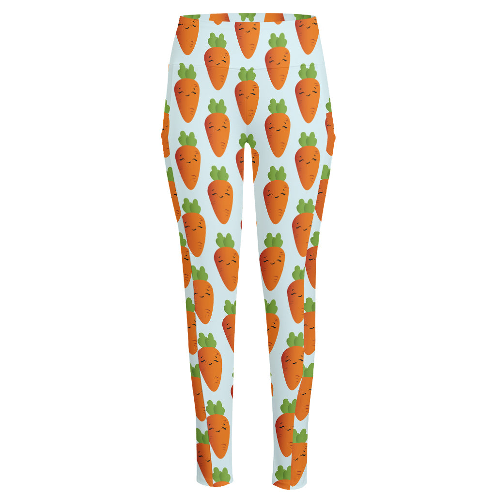 Smiling Carrot Pattern Print High-Waisted Pocket Leggings