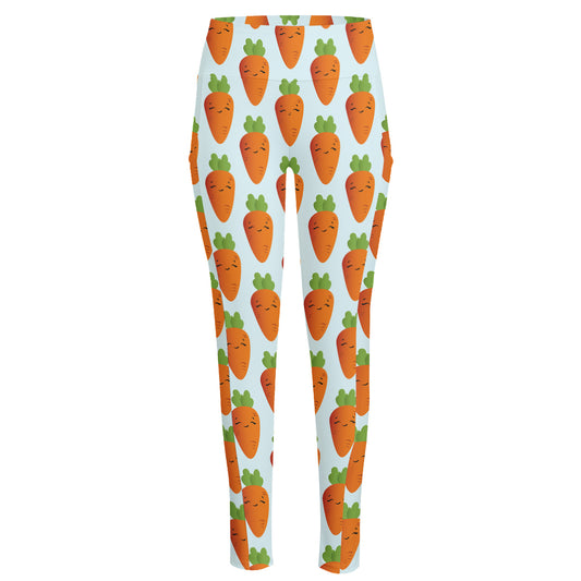 Smiling Carrot Pattern Print High-Waisted Pocket Leggings