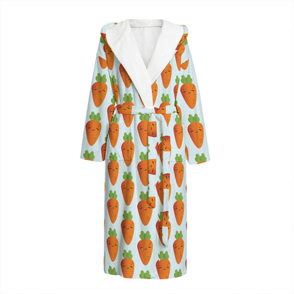 Smiling Carrot Pattern Print Hooded Bathrobe