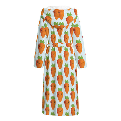 Smiling Carrot Pattern Print Hooded Bathrobe