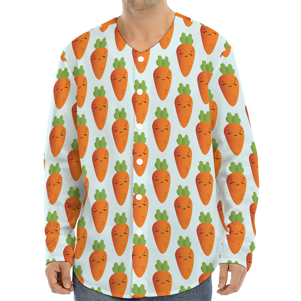 Smiling Carrot Pattern Print Long Sleeve Baseball Jersey