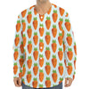 Smiling Carrot Pattern Print Long Sleeve Baseball Jersey