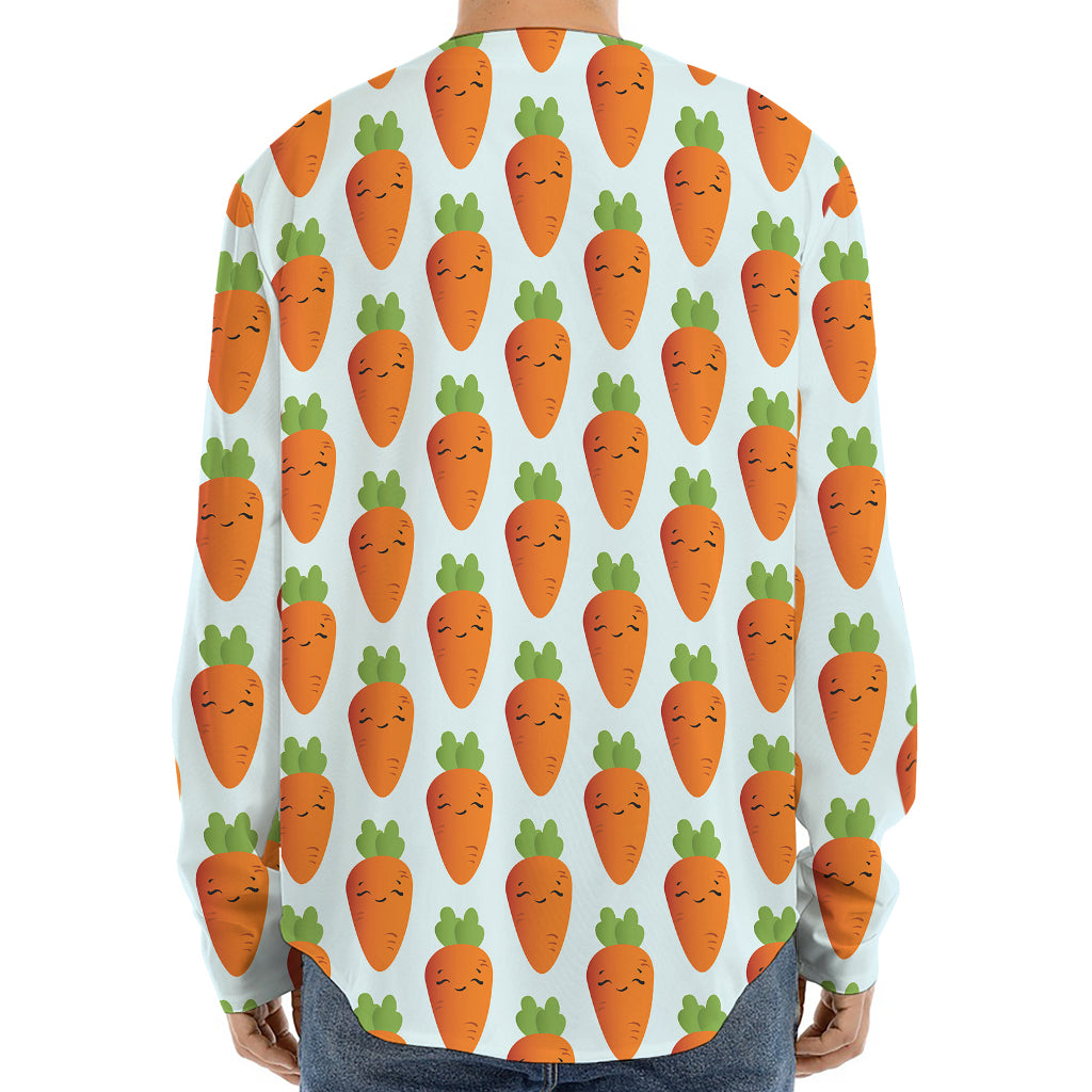 Smiling Carrot Pattern Print Long Sleeve Baseball Jersey