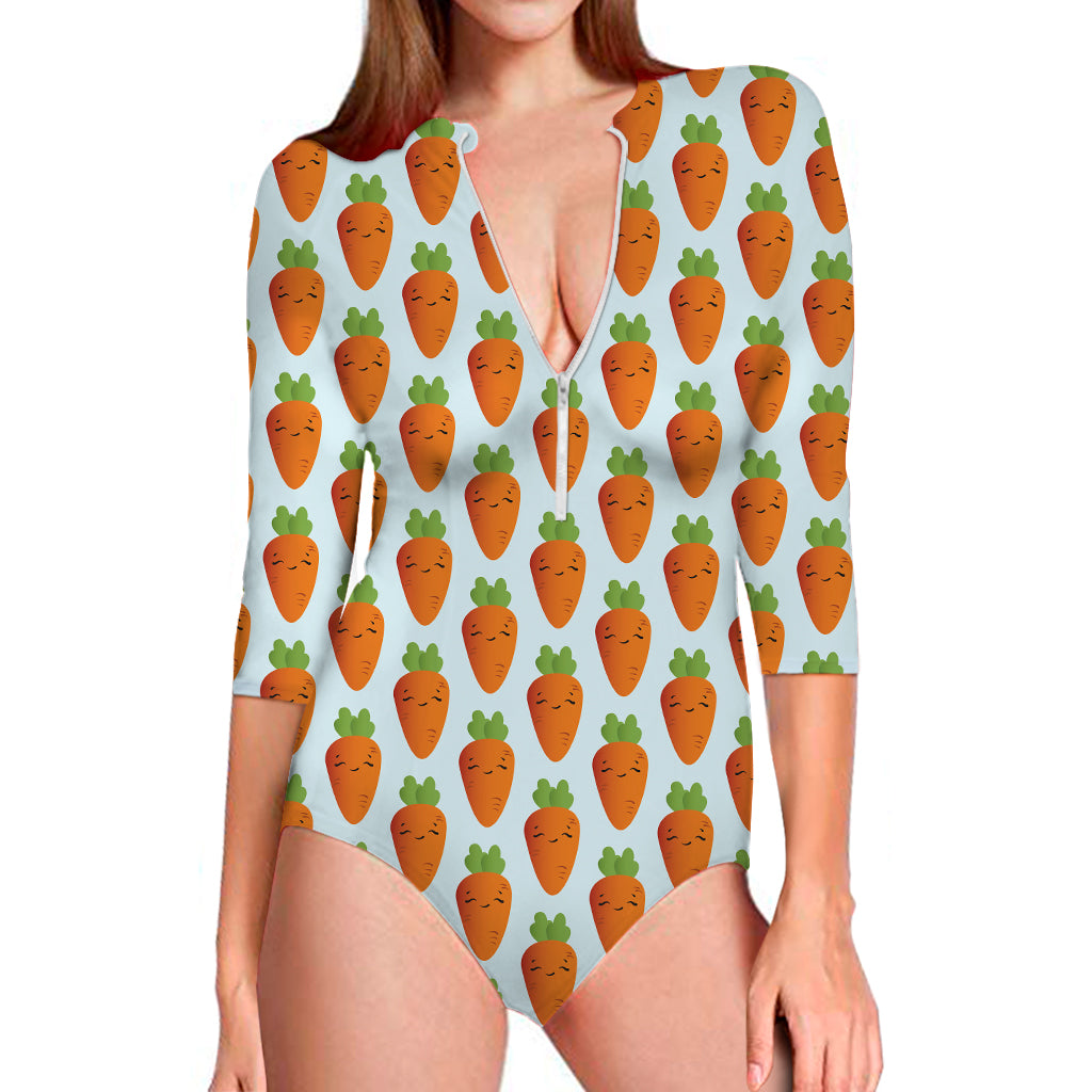 Smiling Carrot Pattern Print Long Sleeve Swimsuit