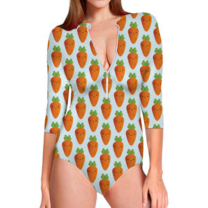 Smiling Carrot Pattern Print Long Sleeve Swimsuit