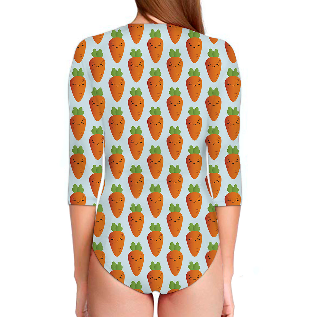 Smiling Carrot Pattern Print Long Sleeve Swimsuit