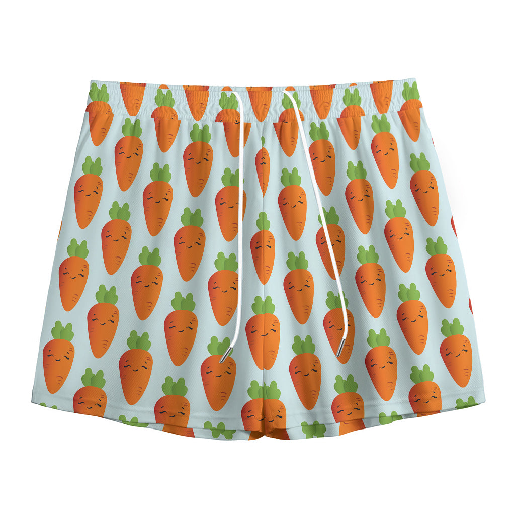 Smiling Carrot Pattern Print Mesh Shorts