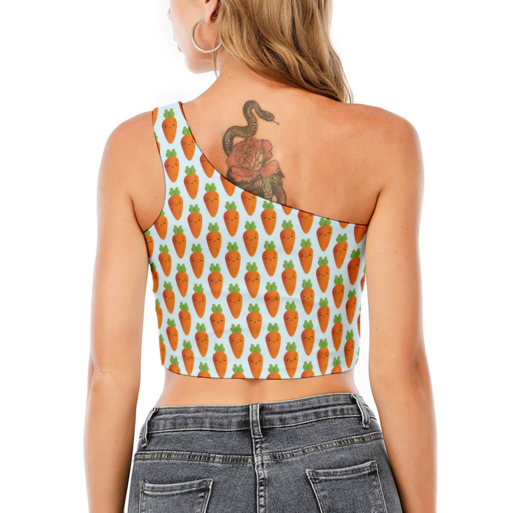 Smiling Carrot Pattern Print One Shoulder Crop Top