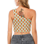 Smiling Carrot Pattern Print One Shoulder Crop Top