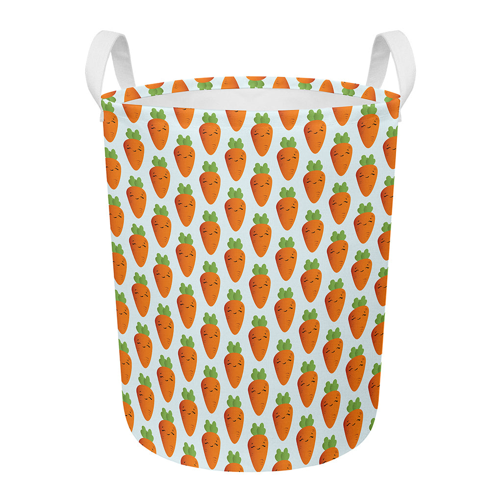 Smiling Carrot Pattern Print Round Laundry Basket