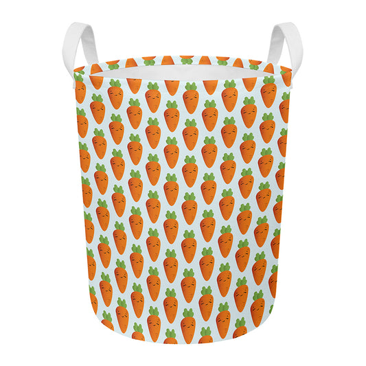 Smiling Carrot Pattern Print Round Laundry Basket