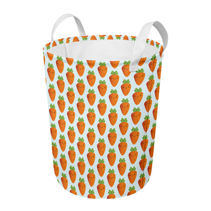 Smiling Carrot Pattern Print Round Laundry Basket