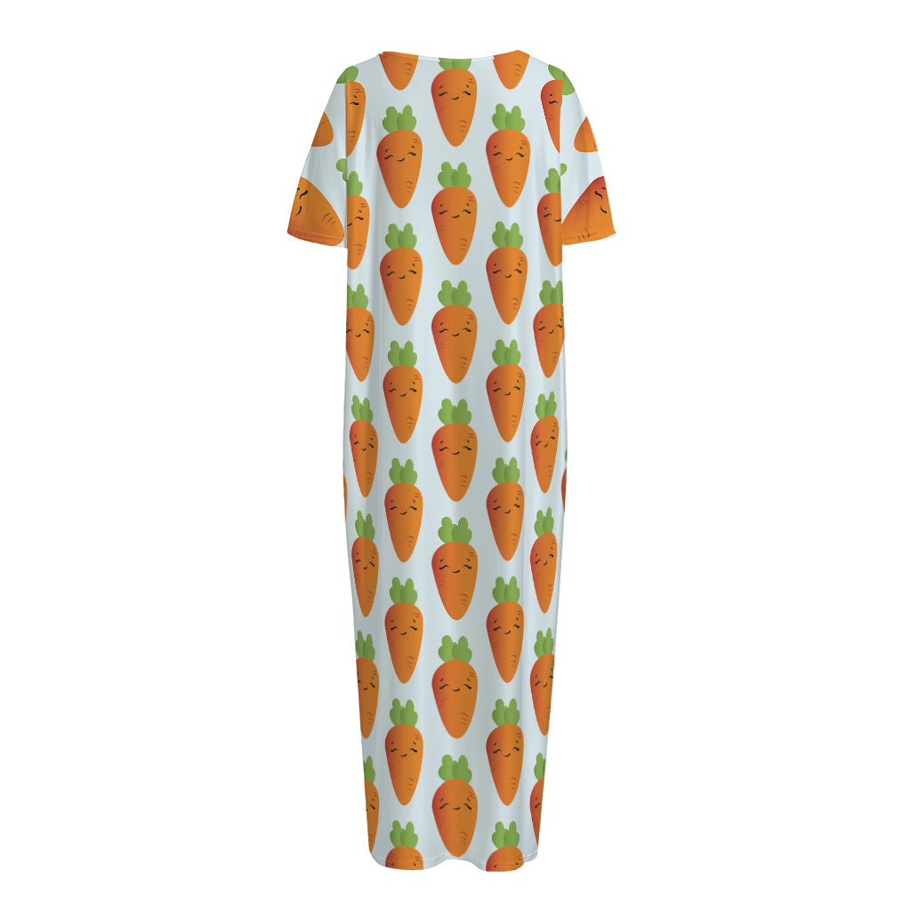 Smiling Carrot Pattern Print Short Sleeve Long Nightdress