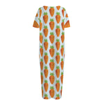 Smiling Carrot Pattern Print Short Sleeve Long Nightdress