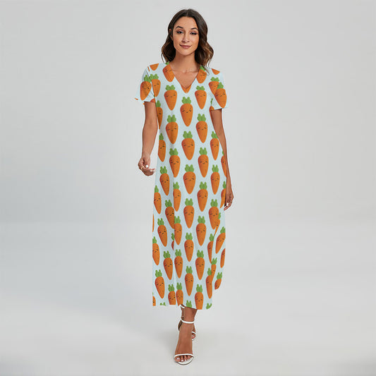 Smiling Carrot Pattern Print Short Sleeve Maxi Dress