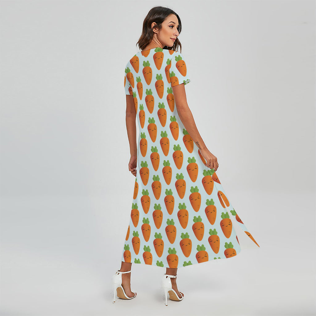 Smiling Carrot Pattern Print Short Sleeve Maxi Dress