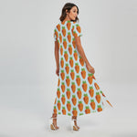 Smiling Carrot Pattern Print Short Sleeve Maxi Dress