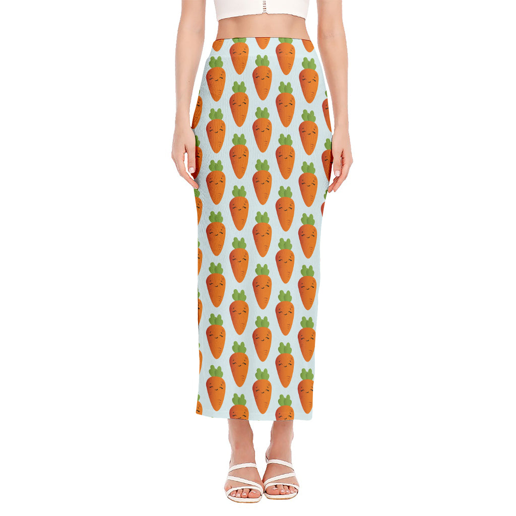 Smiling Carrot Pattern Print Side Slit Maxi Skirt