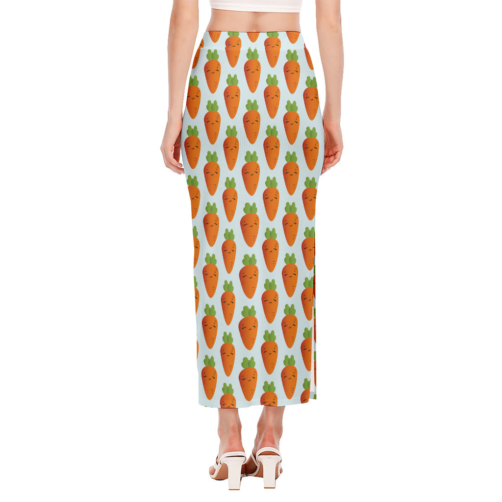 Smiling Carrot Pattern Print Side Slit Maxi Skirt