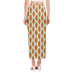 Smiling Carrot Pattern Print Side Slit Maxi Skirt