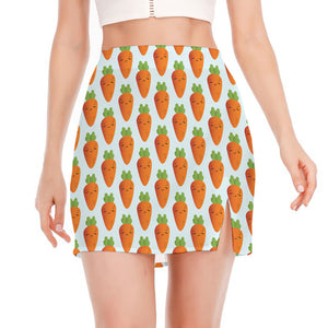 Smiling Carrot Pattern Print Side Slit Mini Skirt