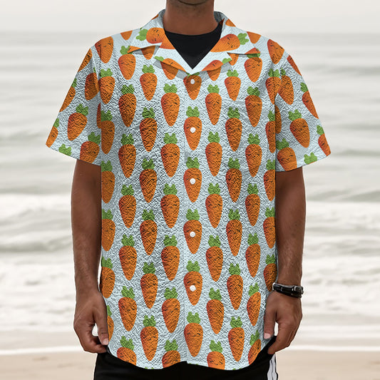 Smiling Carrot Pattern Print Textured Short Sleeve Shirt