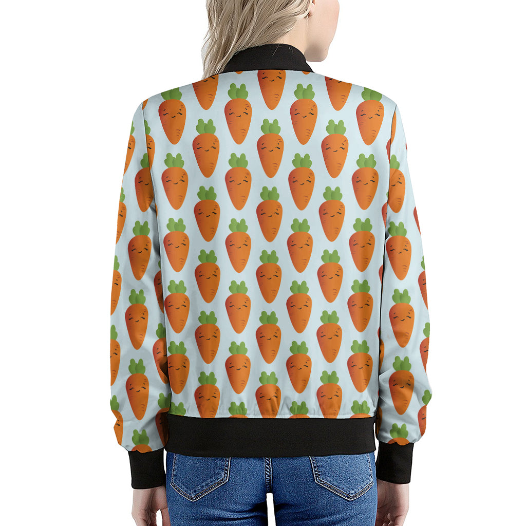 Smiling Carrot Pattern Print Women's Bomber Jacket