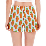 Smiling Carrot Pattern Print Women's Split Running Shorts