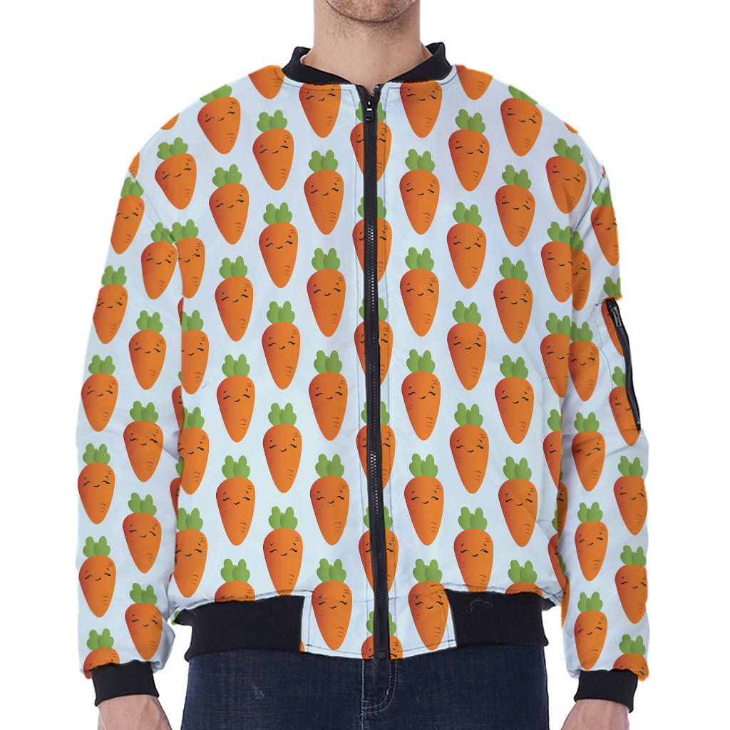 Smiling Carrot Pattern Print Zip Sleeve Bomber Jacket