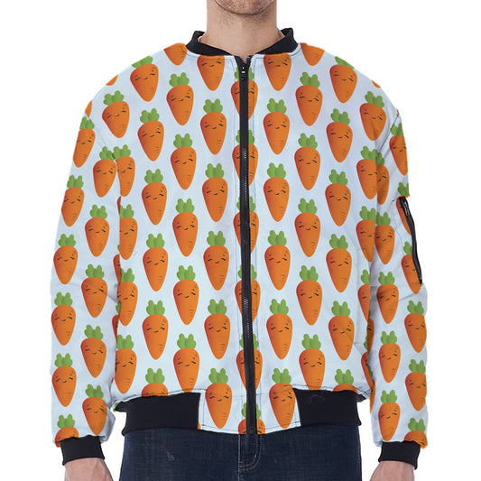Smiling Carrot Pattern Print Zip Sleeve Bomber Jacket