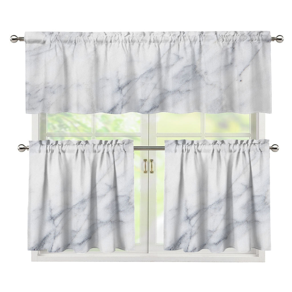 Smoke Grey Marble Print 3 Piece Kitchen Curtains