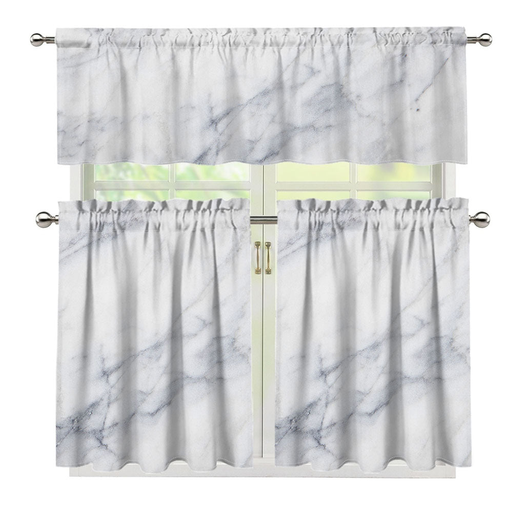 Smoke Grey Marble Print 3 Piece Kitchen Curtains