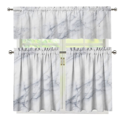Smoke Grey Marble Print 3 Piece Kitchen Curtains