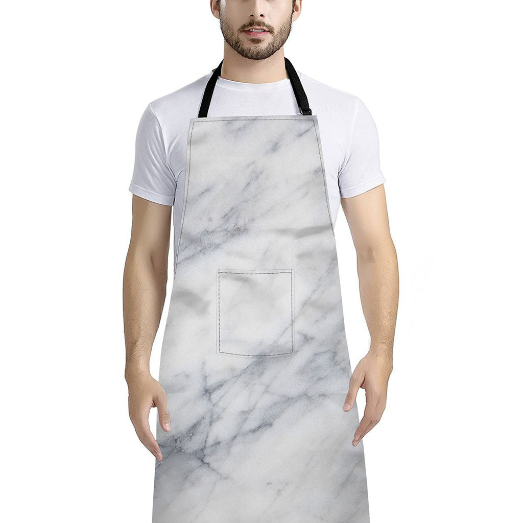 Smoke Grey Marble Print Bib Apron With Pocket