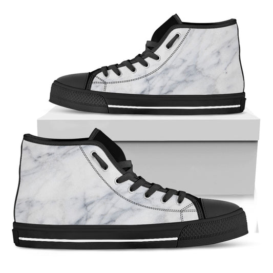 Smoke Grey Marble Print Black High Top Sneakers