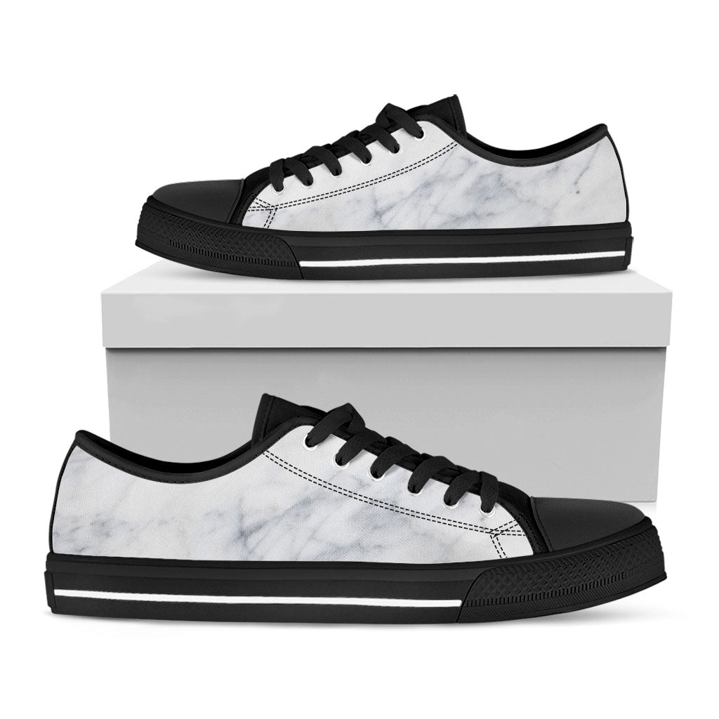 Smoke Grey Marble Print Black Low Top Sneakers