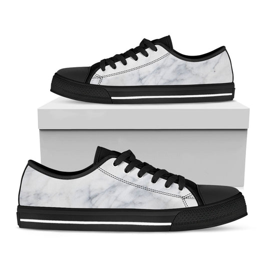 Smoke Grey Marble Print Black Low Top Sneakers