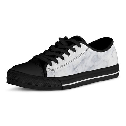 Smoke Grey Marble Print Black Low Top Sneakers