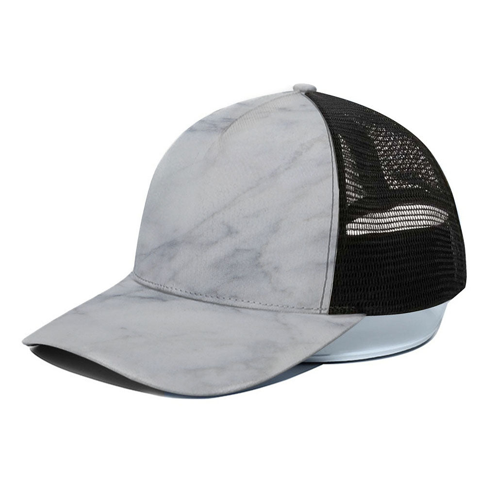 Smoke Grey Marble Print Black Mesh Trucker Cap