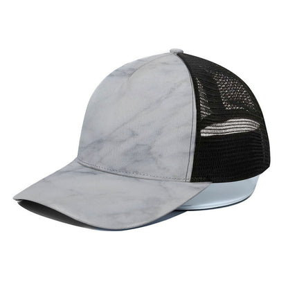 Smoke Grey Marble Print Black Mesh Trucker Cap