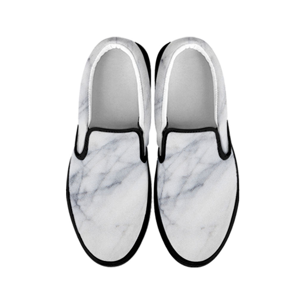 Smoke Grey Marble Print Black Slip On Sneakers