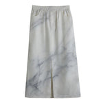 Smoke Grey Marble Print Cotton Front Slit Maxi Skirt