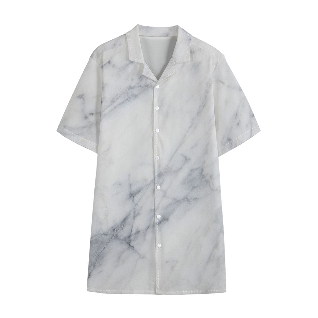 Smoke Grey Marble Print Cotton Hawaiian Shirt