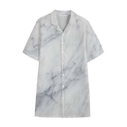 Smoke Grey Marble Print Cotton Hawaiian Shirt
