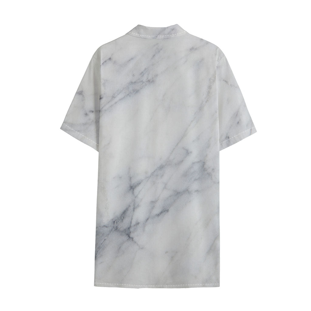 Smoke Grey Marble Print Cotton Hawaiian Shirt
